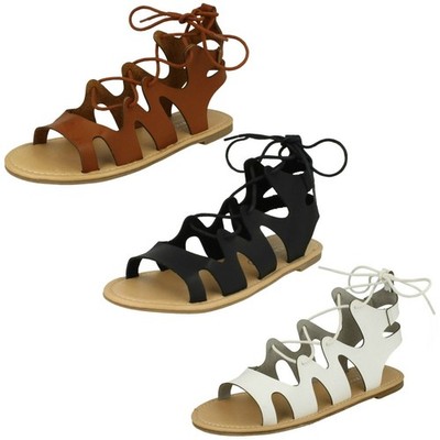 Spot On Ladies Lace Up Leg Flat Gladiator Sandals