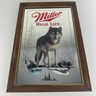 VTG Miller High Life Timber Wolf Animal Framed Hanging Beer Mirror Bar Sign 1991