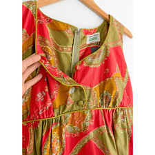 VTG 1960s Malihini Hawaii Maxi Dress Pink Olive Hawaiian Hostess Tiki Mod Design