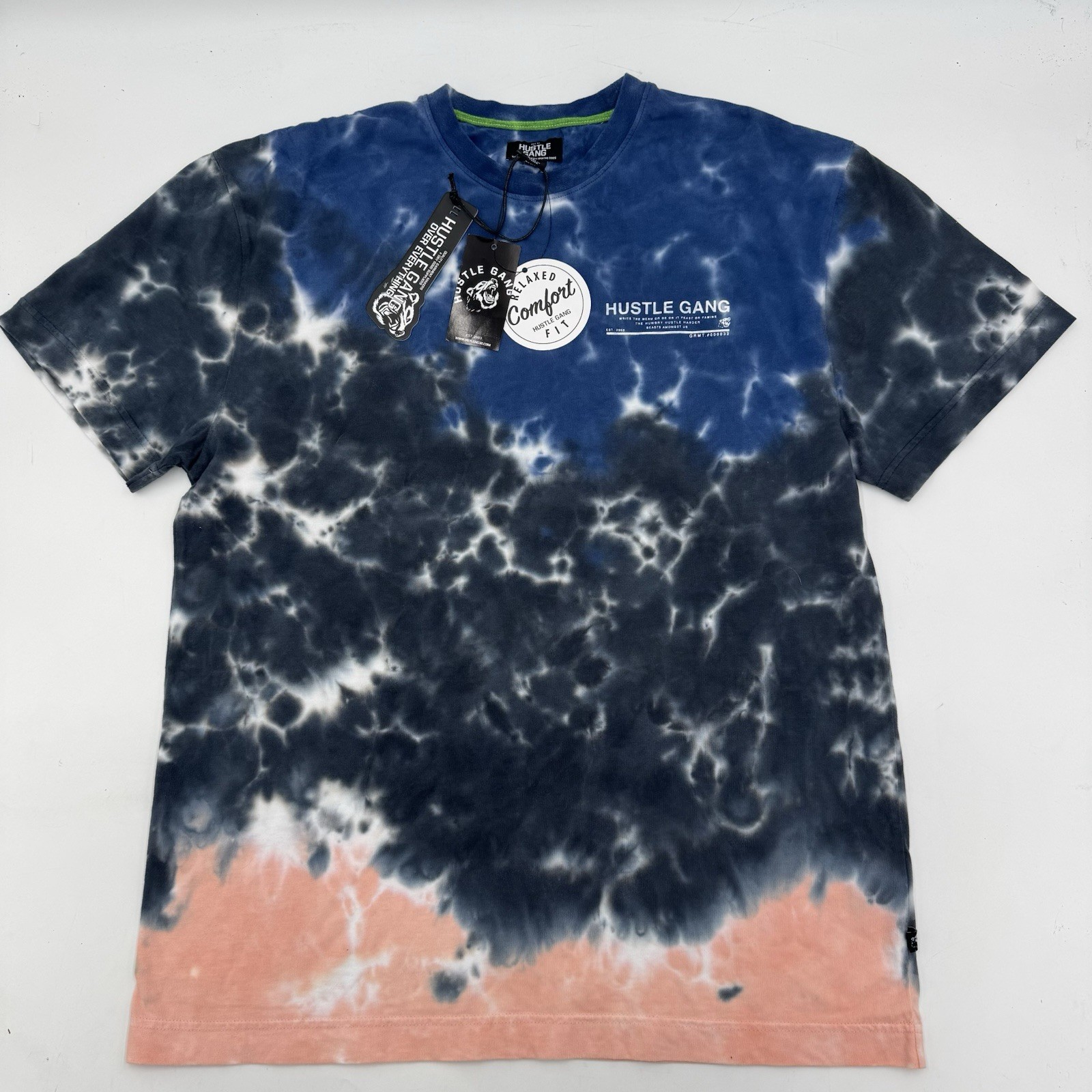 Hustle Gang Streetwear Fauvism Blue - Pink Tie Dye SS Knit T-Shirt Mens Size M 3890₽