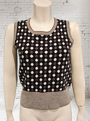 MOSSIMO Vtg Y2k Women Black Brown Polka Dot Lambswool Knit Sweater Vest S