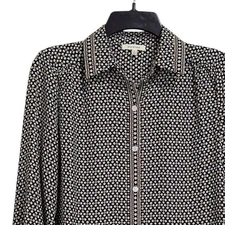 Max Studio Top Womens Size Small Black Multi Long Sleeve Geometric Career Blouse