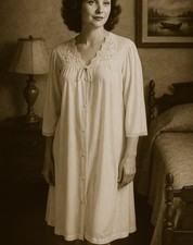 VTG 60 s JC Penney Collectibles Nylon Nightgown M Off White Chemise Sleep Dress