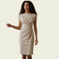 Karen Millen Taupe Jersey Folded Stretch Mini Dress UK 12 US 8 EU 40