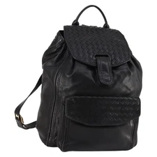 BOTTEGA VENETA INTRECCIATO Backpack Leather Black Gold Auth 141914