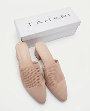 Tahari Women  s Beige Pointed Toe Textured Slip-On Mule Block Heel 8.5