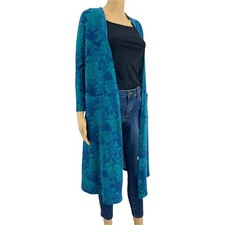 LulaRoe XS Sarah Blue Green Floral Terry Duster Cardigan Sweater w Pockets NWT