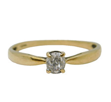 9ct Yellow Gold & 0.25ct Oval-Cut Diamond Soliatire Ring Vintage London