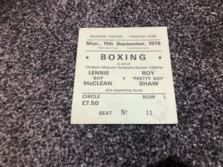 Vintage BOXING ticket 1978 LENNIE BOY MCCLEAN v ROY PRETTY BOY SHAW