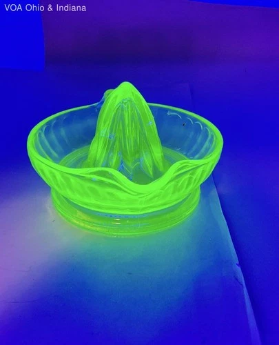 Uranium Glass Juicer Reamer Green Depression Glass Vintage Ribbed Spout