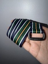 Polo Kids Fabric Belt 35 Long Nautical Navy Yellow Green Double D-Ring
