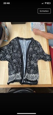Esprit cardigan kurzarm jacke leicht schwarz weiss blumen gr m