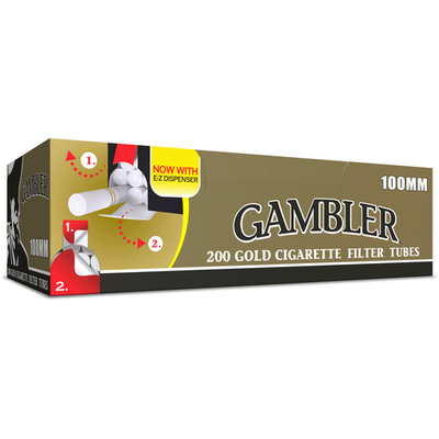 Gambler Tubes - 100mm Size Gold Light Cigarette Filter Tubes (200 Per Box)  1 Box