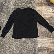 Polo Ralph Lauren Long Sleeve Polo Shirt Classic Fit Dark Grey Mens Size Large