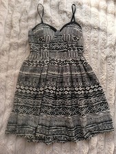 American Rag Cie Black White Geometric Smocked Fit & Flare Strappy Dress M