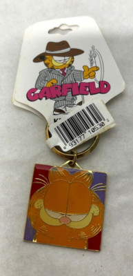 Vintage GARFIELD Ring Keychain Key Ring SMILE with tag