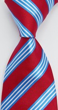 New Classic Striped Red Blue White JACQUARD WOVEN 100 Silk Men's Tie Necktie