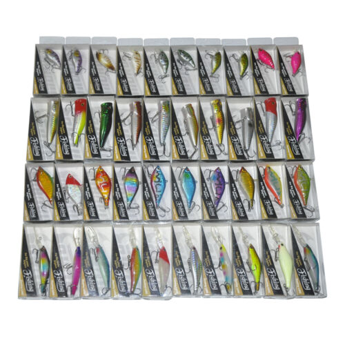 Lots of 40pcs Fishing Hard Lures Popper Crank Bait VIB Vibration Minnow Hooks - Afbeelding 1 van 9