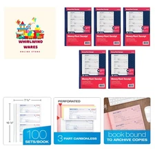 Money and Rent Receipt Books, 3-Part Carbonless, 7-5/8" x 10-7/8", Bound Wrap...