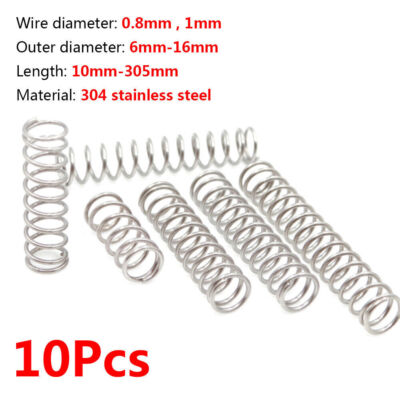 10pcs Wire Diameter 0.8mm/1mm Compression Springs 10mm-305mm Length Stainless Steel