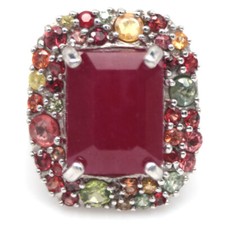 925 Sterling Silver 10 x 13 mm. Red Ruby  Sapphire Statement Ring Size 7