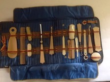 Vintage 1800's Celluloid Manicure 15 Piece Vanity Set In Carry Case