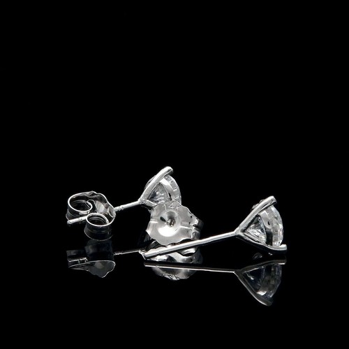 1Ct Lab Created Diamond Solitaire Round Cut Stud Earrings 14K White Gold Plated - Picture 3 of 4