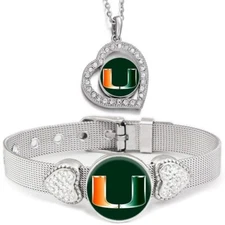 2PcSet Miami Hurricanes Womens Sterling Silver Necklace With Bracelet