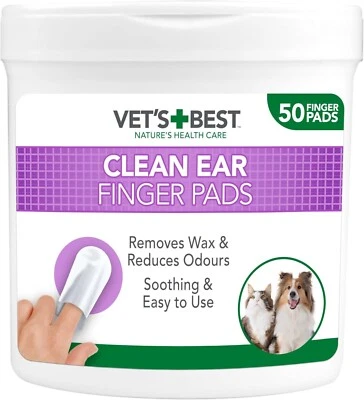 VET'S BEST Vets Best Clean Ear Wipes Remove Wax Odors 50 Finger Pads For Dogs UK