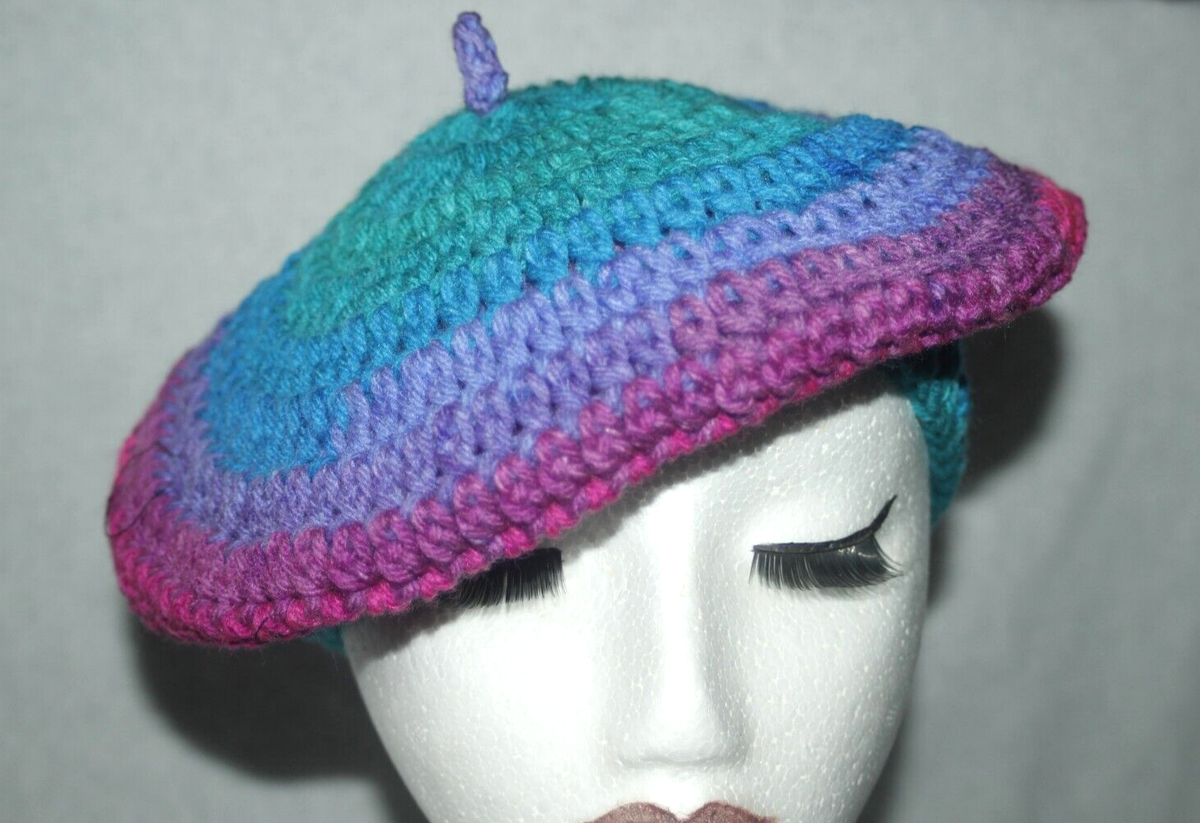 Handknit multicolor blue purple green one of a kind crochet hat My Handmade Purple Ruffle Crochet Hat: Summer Must-Have! main image 2