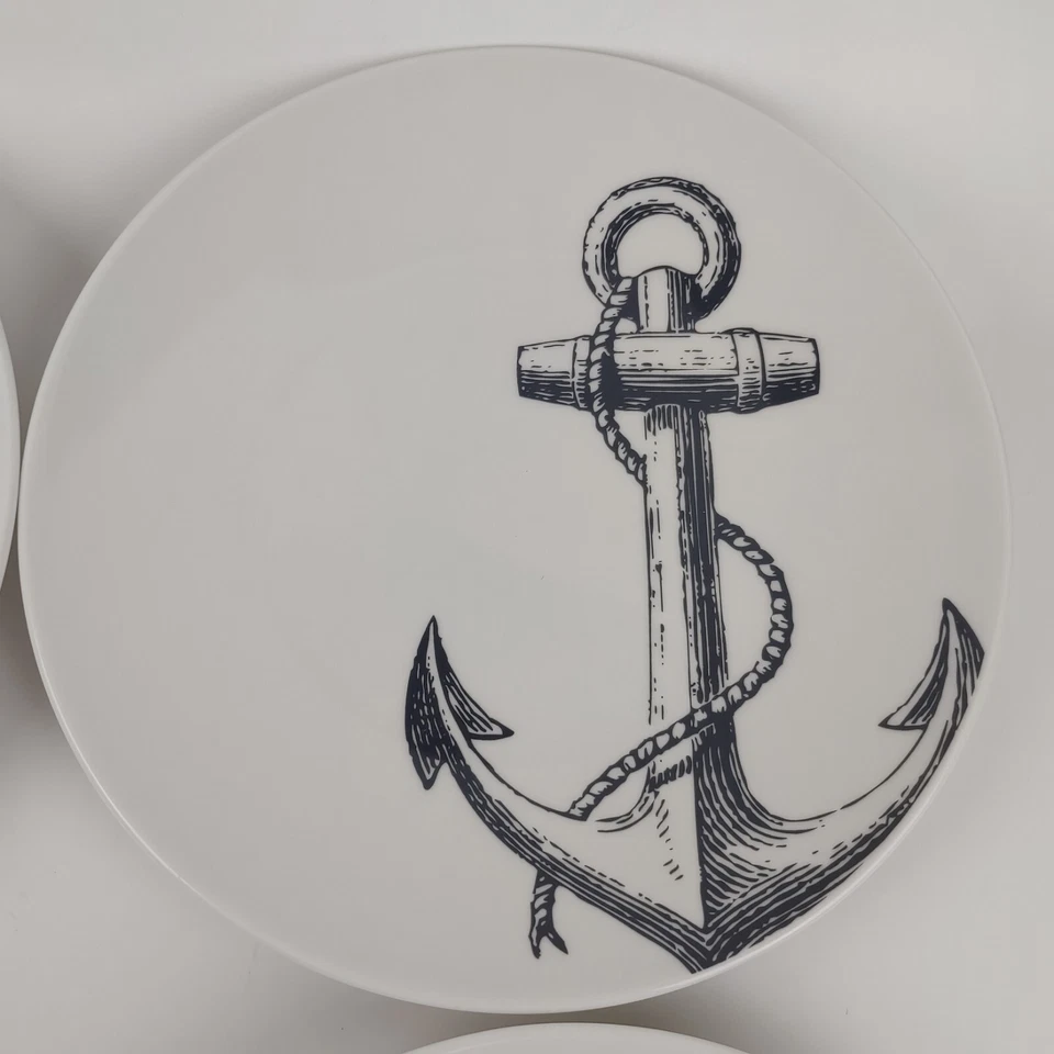 Juego de 4 Platos de Ensalada Colección Costera American Atelier Ancla Barco Náutico  Foto 3 de 4