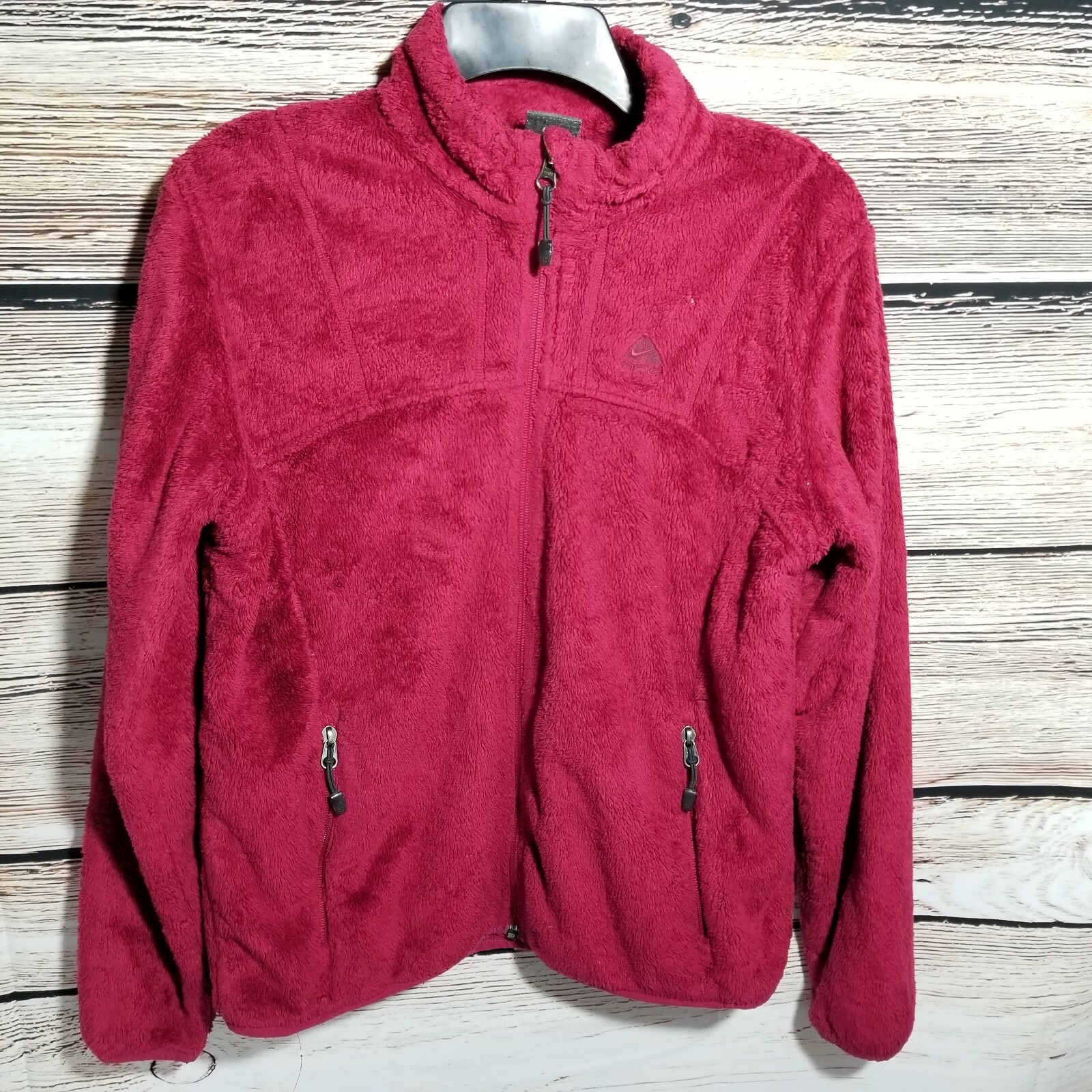 NIKE ACG Womens Size XL Burgundy Faux Fur Zip Up Jacket eBay