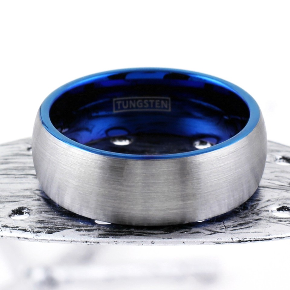 8mm Titanium Steel Carbide Ring - Blue & Silver Matte Finish Wedding Band Size 8 - View #8