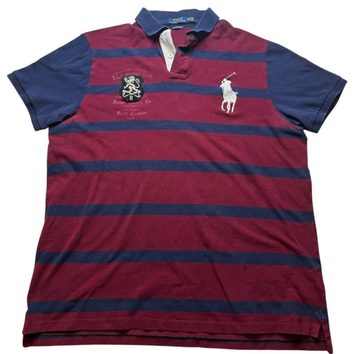 Polo Ralph Lauren Custom Slim Fit Border Rugby Polo - Maroon Polo Ralph Lauren Custom Slim Fit Border Rugby Polo - Maroon