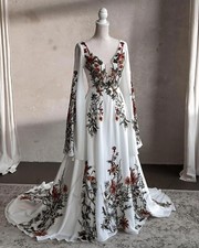 Bohemian Chiffon Wedding Dresses with Embroidery Florals A Line Bridal Gowns