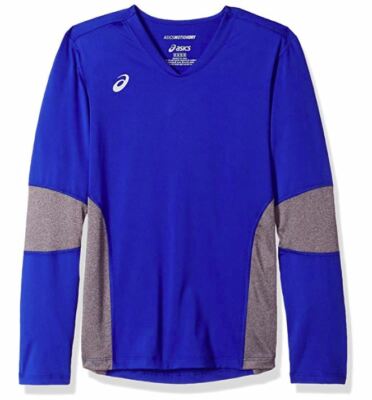ASICS unisex-child Jr. Decoy Long Sleeve, Royal Blue/Heather Grey, X-Large