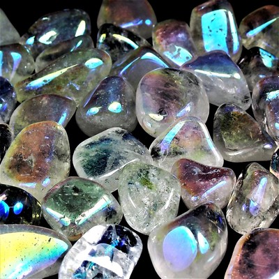 250 g Aqua Aura Bergkristall Trommelsteine Ø 25 - 40 mm AA - Qualität Angel Glow
