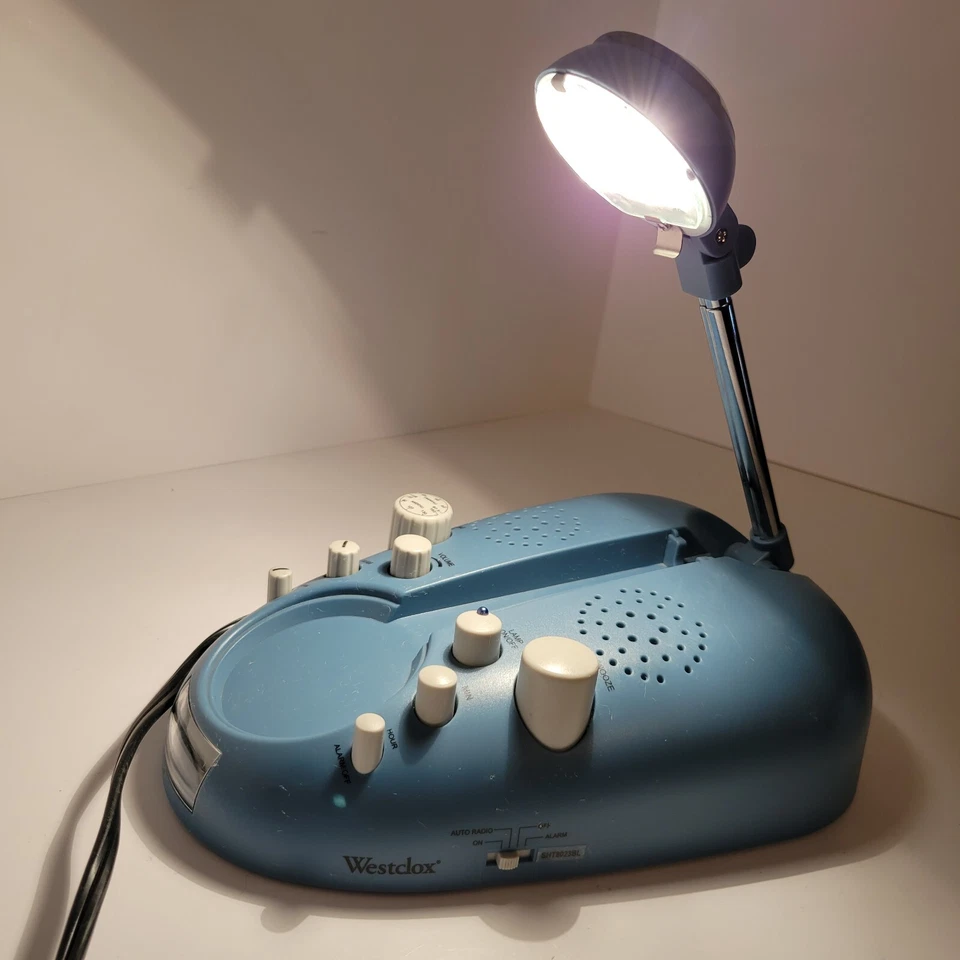 RARO Westclox Reloj Azul Radio Y Lámpara de Noche SHT8023BL Funcionando Excepto Pantalla Foto 2 de 4