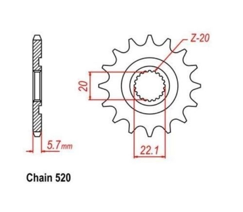 Pignon 13 dents chaîne 520 avant pour moto Yamaha WR 250 F 2001-2012