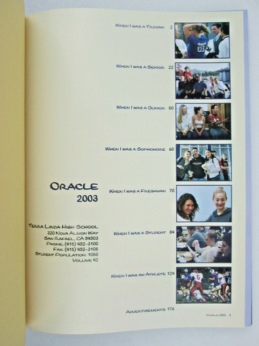 2003 Terra Linda High School Yearbook San Rafael CA Trojan Oracle No Signatures - Picture 2 of 8