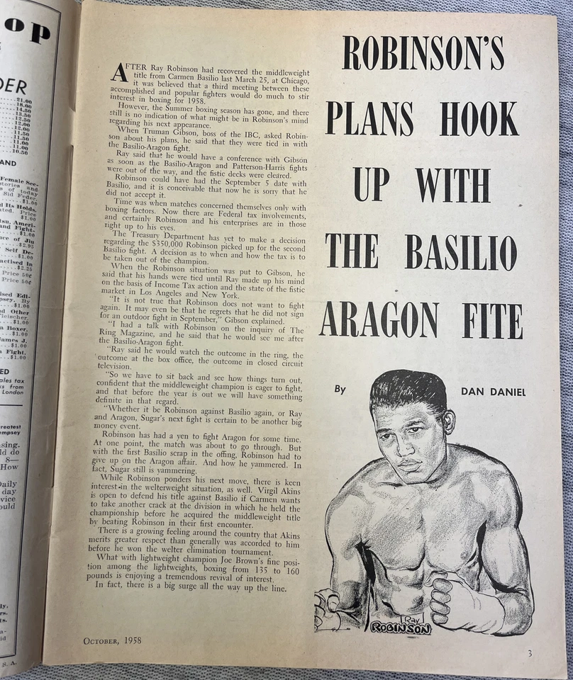 Vintage THE RING Oct 1958 Boxing Magazine Wrestling Floyd Patterson Roy Harris - Image 3 of 4