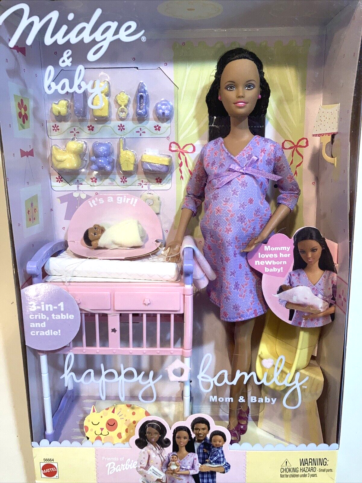 Barbie Happy Family Pregnant Mom Midge & Baby NRFB New w Crib 2002 Mattel 🍼