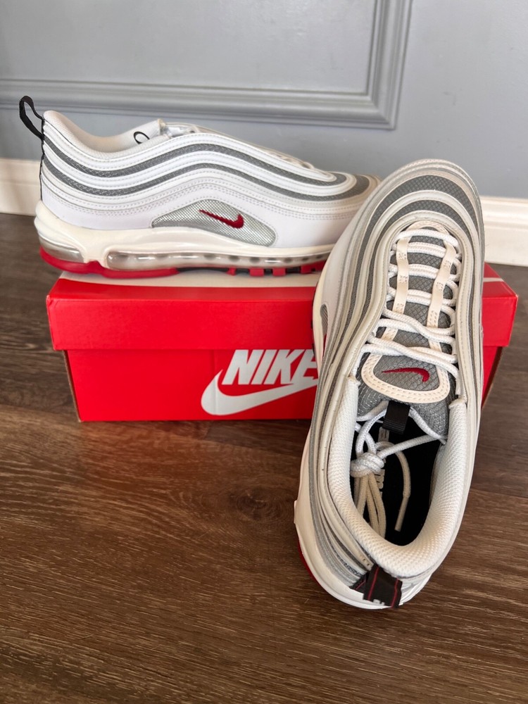 New Nike Air Max 97 White Bullet Varsity Red Silver DM0027-100 Men's Size 11 Sneakers