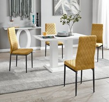 Image of Imperia 4 White Dining Table and 4 Velvet Milan Black Leg Chairs