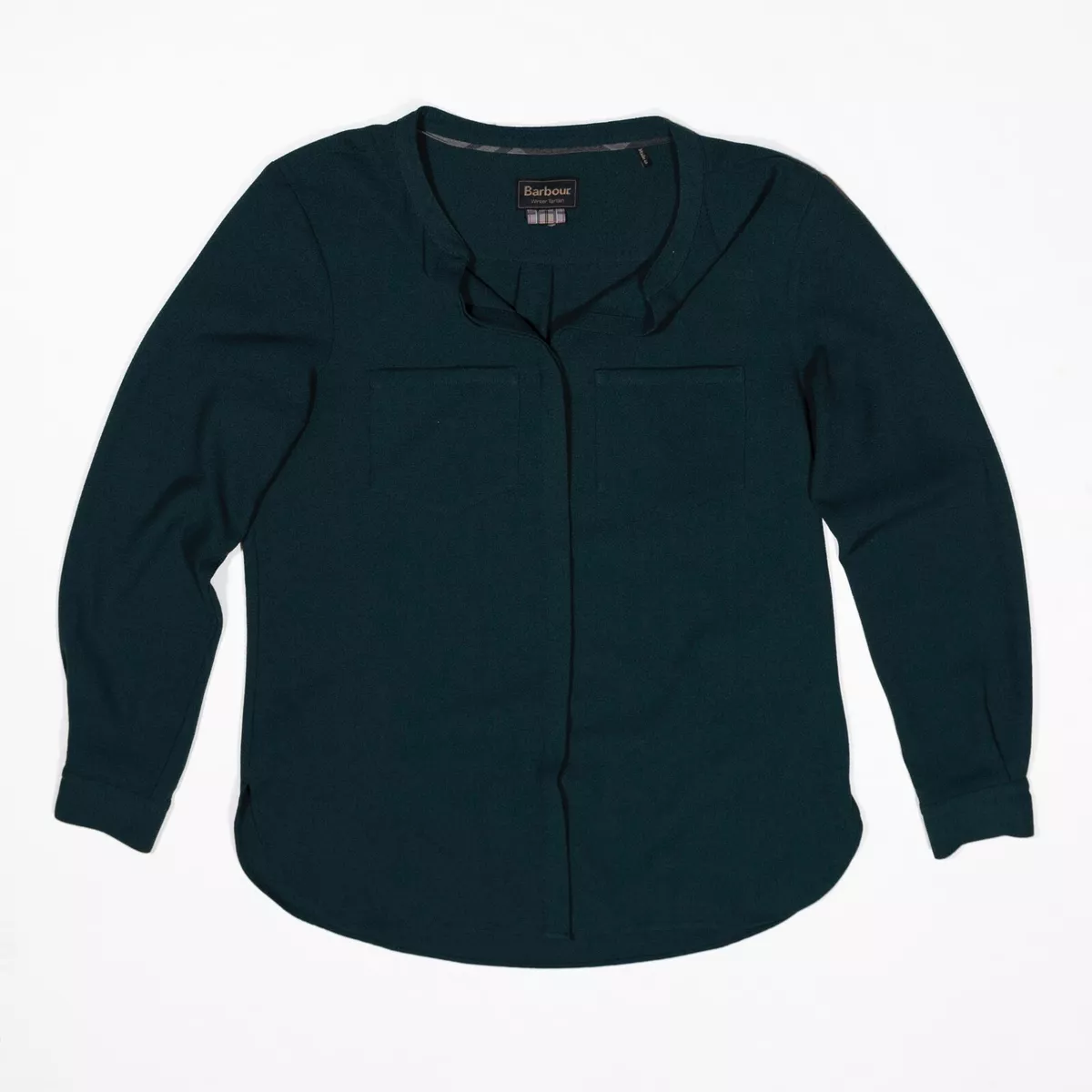 Barbour Galloway Collarless Button Down Crepe Stretch Long Sleeve Blouse Shirt
