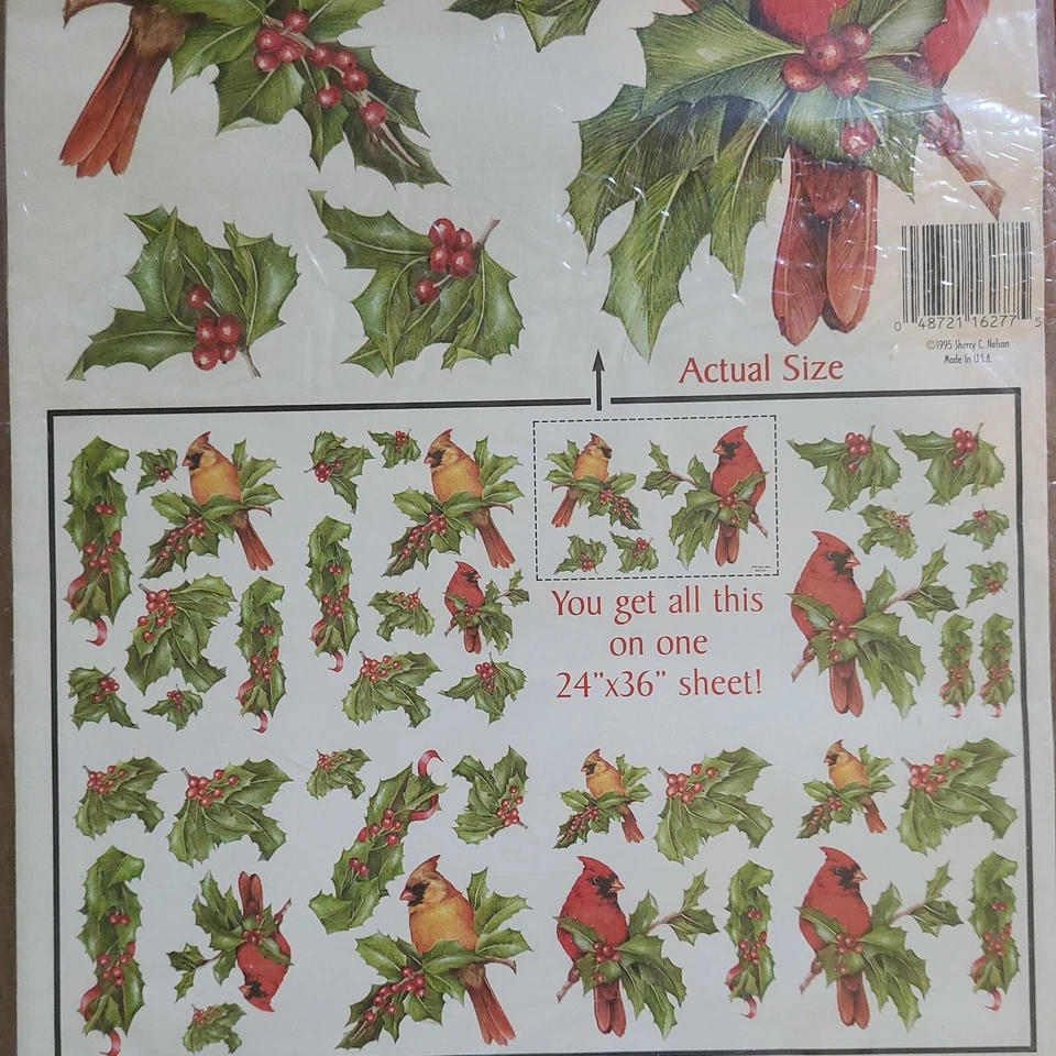 NUEVO DE LOTE DECOUPAGE IMPRESIONES PINTADAS A MANO CARDENALES Y ACEBO POR SHERRY NELSON XMas Foto 4 de 4