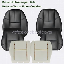 Both Side Leather Seat Cover+Front Foam Black For 2007-2014 GMC Sierra 1500 2500