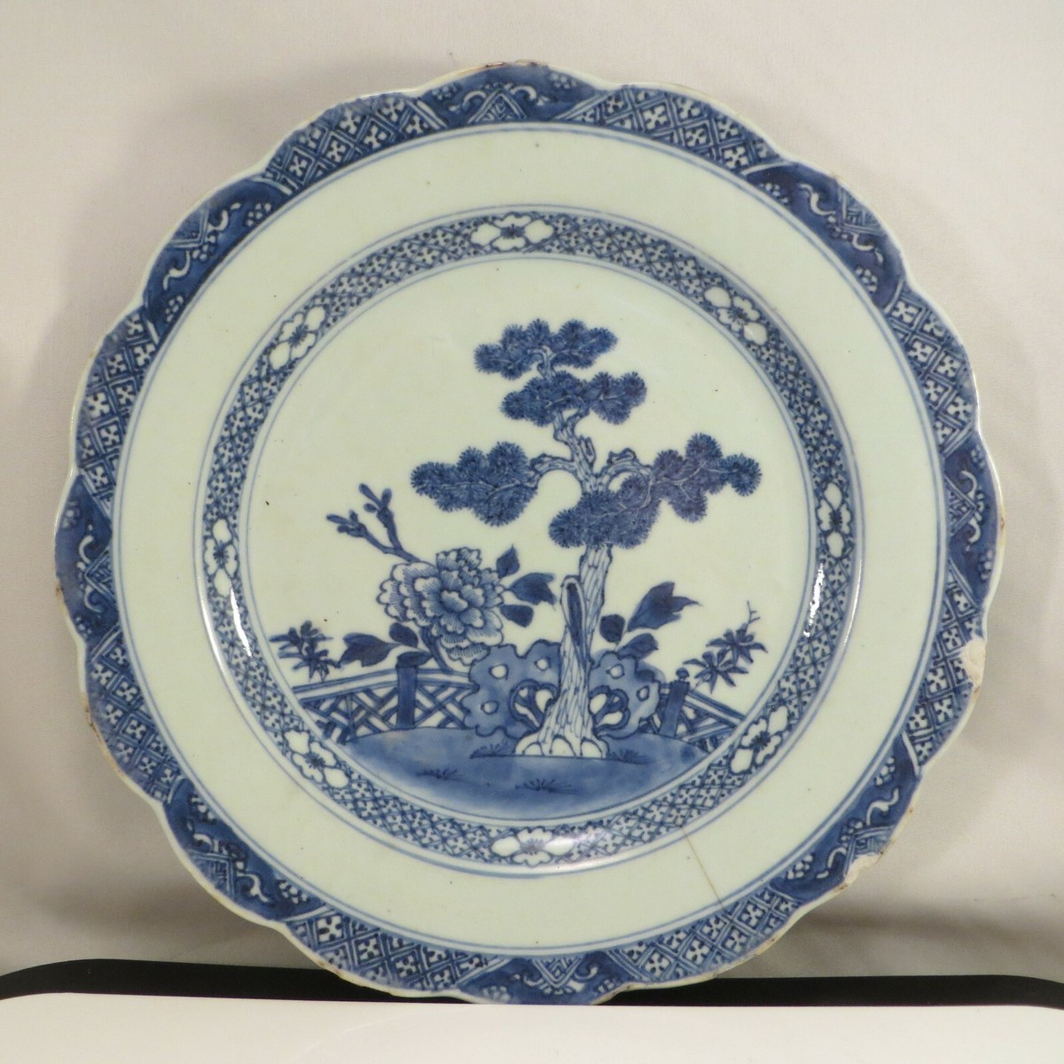 Antique 18th C. Chinese Porcelain Plate Blue & White Pine Tree