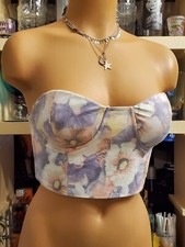 Superdown Nova Bustier Top S Floral Pink Purple Yellow Padded Cups Y2K EUC
