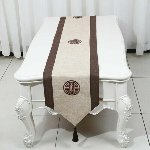 Runner da tavolo lino cotone tovaglia cinese vintage nappa ricamata arredo casa - Foto 7 di 14